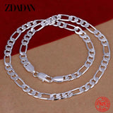 925 Sterling Silver Flat Chain Necklace Men&Women Jewelry