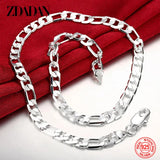 925 Sterling Silver Flat Chain Necklace Men&Women Jewelry