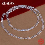 925 Sterling Silver 4MM Flat Necklace Men Women Party Accessory