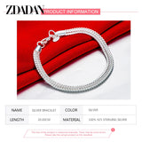 925 Silver 4MM Flat Snake Chain Bracelet For Women