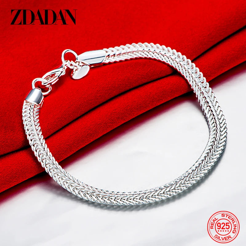 925 Silver 4MM Flat Snake Chain Bracelet For Women