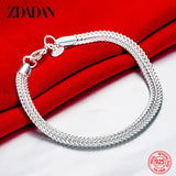 925 Silver 4MM Flat Snake Chain Bracelet For Women