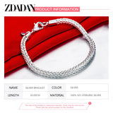925 Silver 4MM Snake Chain Bracelet Women Wedding Jewelry