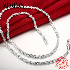 925 Sterling Silver Twisted Necklace for Women/Men