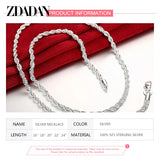 925 Sterling Silver Twisted Necklace for Women/Men