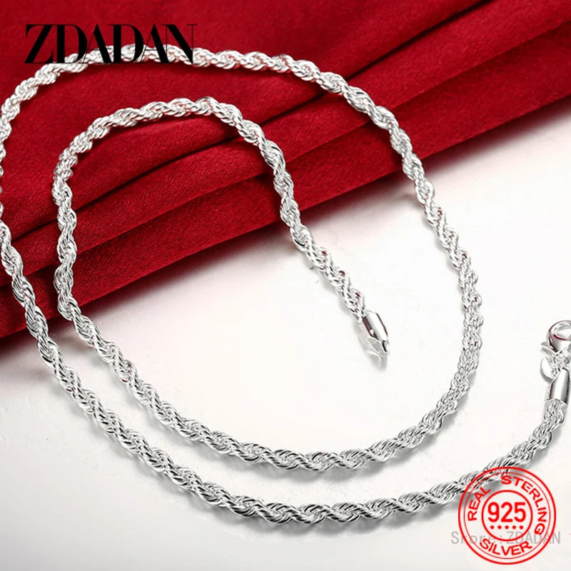 925 Sterling Silver Twisted Necklace for Women/Men