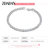 925 Sterling Silver 4mm Box Chain Bracelet Women's Jewelry