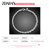 925 Sterling Silver 4mm Twisted Bracelets Chain for Women