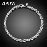 925 Sterling Silver 4mm Twisted Bracelets Chain for Women