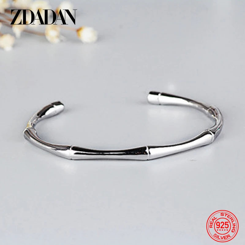 925 Silver Adjustable Bamboo Bangle & Bracelet Wedding Jewelry Gift