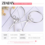 925 Silver 68MM Scissors Hoop Earrings Women's Jewelry
