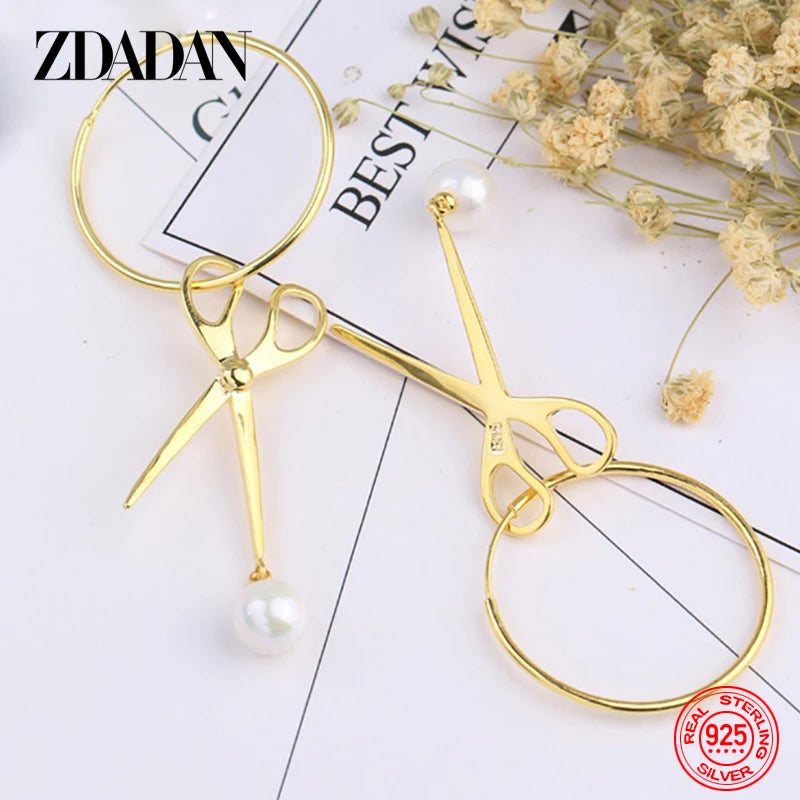 925 Silver 68MM Scissors Hoop Earrings Women's Jewelry