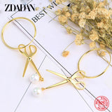 925 Silver 68MM Scissors Hoop Earrings Women's Jewelry