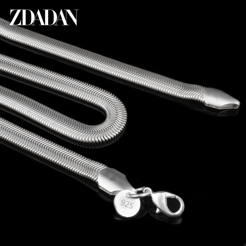 925 Silver 6MM Flat Snake Chain Necklace Men Women Party