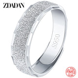 925 Silver 6MM Frosted Open Finger Ring Men Women Adjustable Jewelry