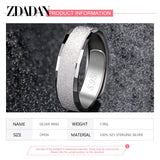 925 Silver 6MM Frosted Open Finger Ring Men Women Adjustable Jewelry