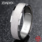 925 Silver 6MM Frosted Open Finger Ring Men Women Adjustable Jewelry