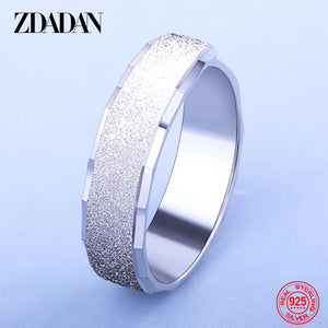 925 Silver 6MM Frosted Open Finger Ring Men Women Adjustable Jewelry
