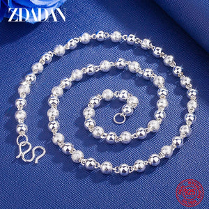 925 Silver Frosted Beads Necklace Men Women Jewelry