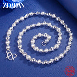 925 Silver Frosted Beads Necklace Men Women Jewelry