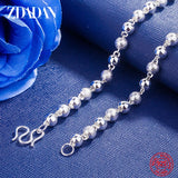 925 Silver Frosted Beads Necklace Men Women Jewelry