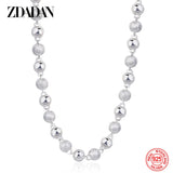 925 Silver Frosted Beads Necklace Men Women Jewelry