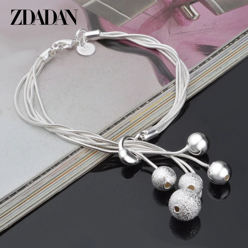 925 Silver 8MM Bead Bracelet Chain Women Wedding Jewelry