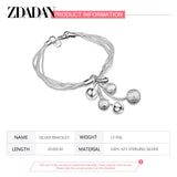 925 Silver 8MM Bead Bracelet Chain Women Wedding Jewelry