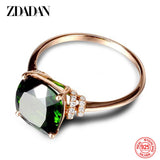 925 Silver 8MM Emerald Ring Zircon Finger Rings Jewelry Gift