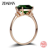 925 Silver 8MM Emerald Ring Zircon Finger Rings Jewelry Gift