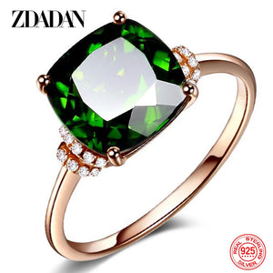 925 Silver 8MM Emerald Ring Zircon Finger Rings Jewelry Gift