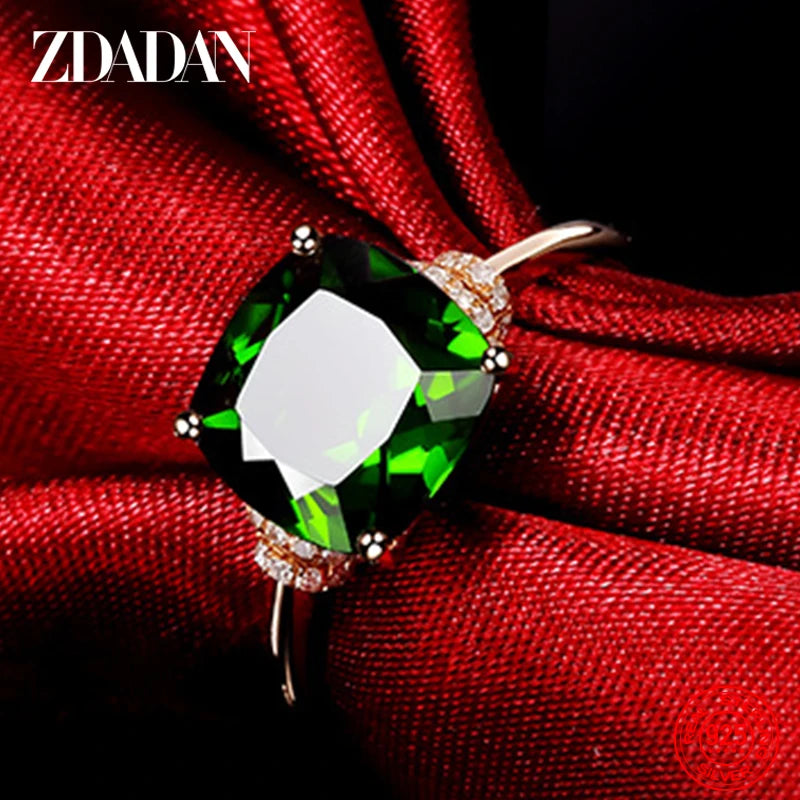 925 Silver 8MM Emerald Ring Zircon Finger Rings Jewelry Gift
