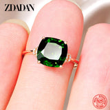 925 Silver 8MM Emerald Ring Zircon Finger Rings Jewelry Gift