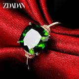 925 Silver 8MM Emerald Ring Zircon Finger Rings Jewelry Gift