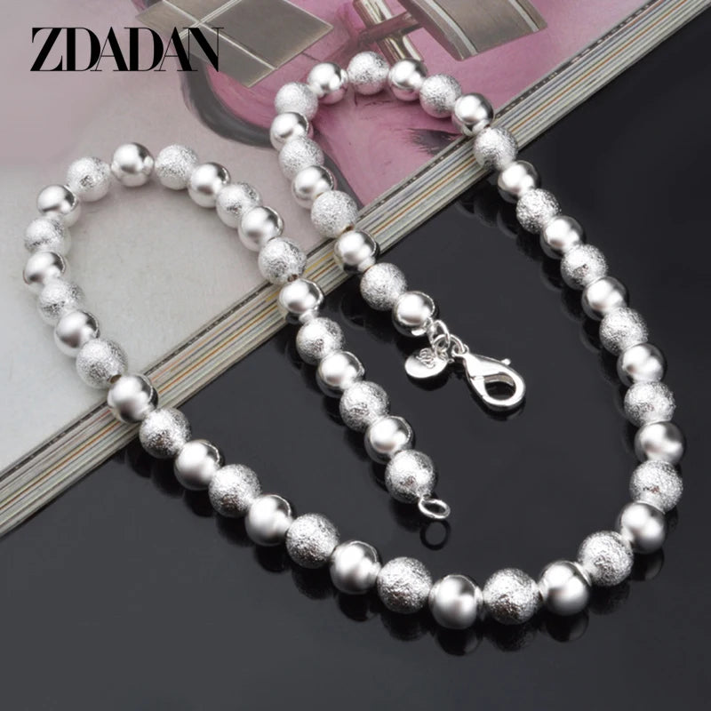 925 Silver 8mm Bead Necklaces Chains Wedding Jewelry