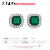 925 Sterling Silver 9mm Square Emerald Earring For Women Jewelry
