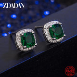 925 Sterling Silver 9mm Square Emerald Earring For Women Jewelry