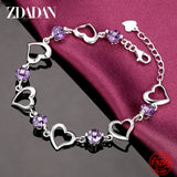 925 Silver Amethyst Heart Bracelet, Adjustable Party Jewelry