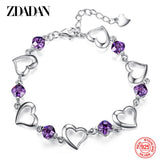 925 Silver Amethyst Heart Bracelet, Adjustable Party Jewelry