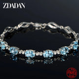 925 Silver Aquamarine Bracelet Chain Women Wedding Jewelry