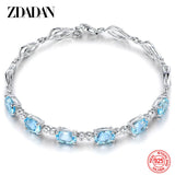 925 Silver Aquamarine Bracelet Chain Women Wedding Jewelry