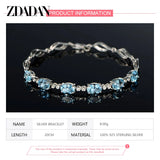 925 Silver Aquamarine Bracelet Chain Women Wedding Jewelry