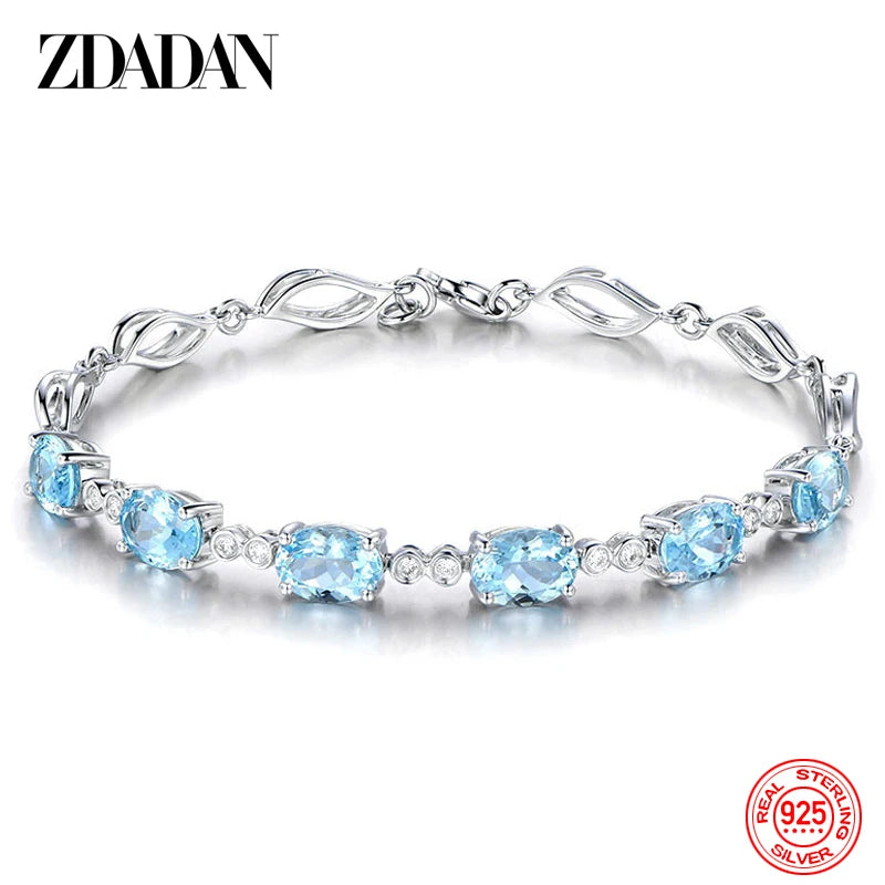 925 Silver Aquamarine Bracelet Chain Women Wedding Jewelry