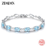 925 Silver Aquamarine Bracelet Chain Women Wedding Jewelry