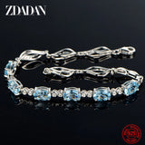 925 Silver Aquamarine Bracelet Chain Women Wedding Jewelry