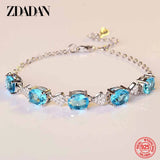 925 Silver Aquamarine Charm Bracelet for Women