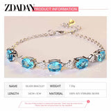 925 Silver Aquamarine Charm Bracelet for Women