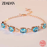 925 Silver Aquamarine Charm Bracelet for Women