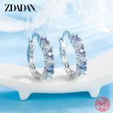 925 Silver Aquamarine Hoop Earrings Women Jewelry