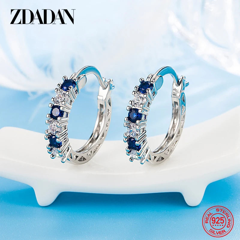 925 Silver Aquamarine Hoop Earrings Women Jewelry